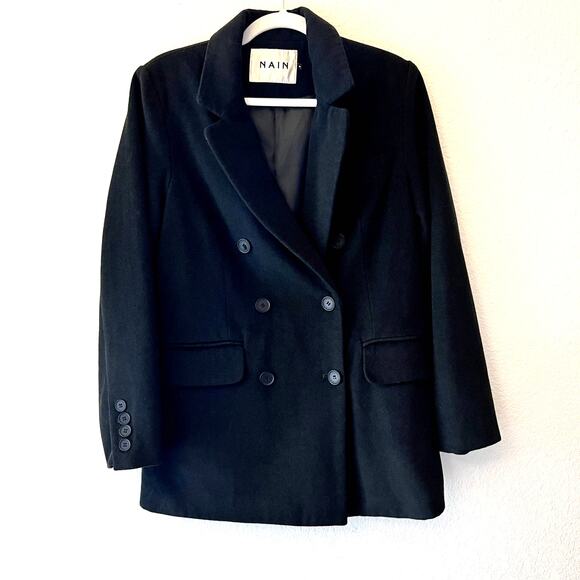 NAIN Korea Women's size M Black Soft Double Breasted Peacoat Jacket Workwear - Picture 1 of 6